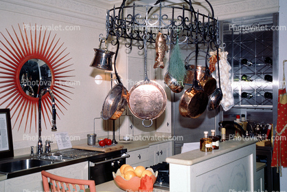 Kitchen, Pots and Pans, bowl, clock