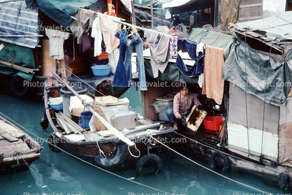 Boat City, Housing, Harbor, Boat, Laundry, Home, House, Washingline, Hong Kong