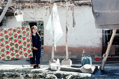 girl hanging laundry, Clothesline, Washingline, Hazar Hani, Iran
