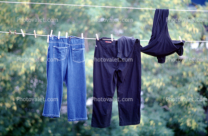 Jeans, Hanging clothes, drying, clothesline, Clothesline, Washingline