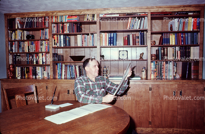 Library Shelf, Shelves, Man, Reading, 1950s