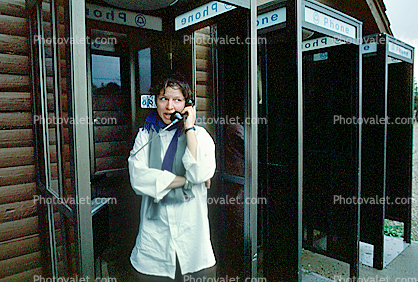 Woman, Talking, Public Phone, Booth