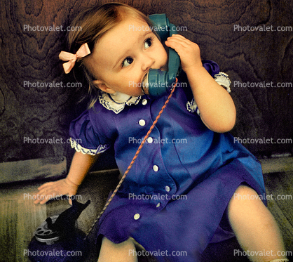 Girl, Dial Phone, Playing, 1950s