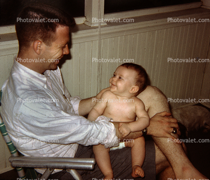 Father with Baby Son, Smiles, cute, funny, 1950s