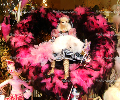 Store Display, heart, dolls, feathers