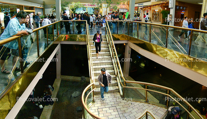 Stairs, Mall, Steps, Crowds, Brick, Railing, Shopping Mall, stores, interior, inside, indoors, shoppers