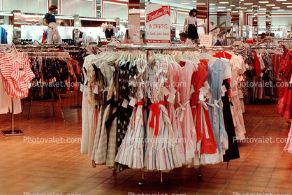 Dresses, Racks, Hangers, Shopping Mall, womens clothing store, interior, inside, indoors