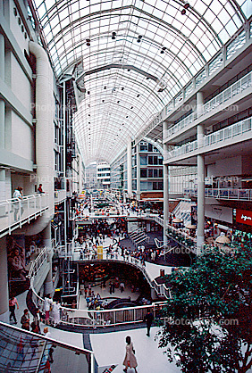 Eatons, Shopping Mall, stores, interior, inside, indoors, shoppers, steps, stairs