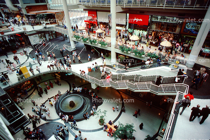 Eatons, Mall, Shopping Mall, stores, interior, inside, indoors, shoppers, steps, stairs