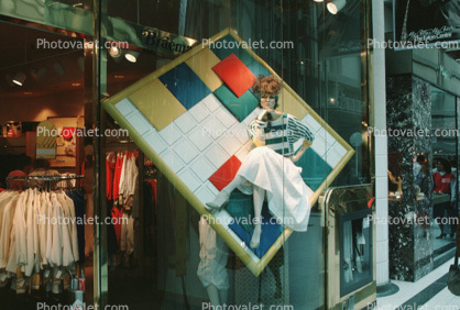 Woman Floats on a Square, Window Display, unique, Eatons