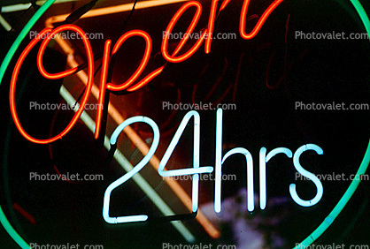 open 24 hours, neon sign