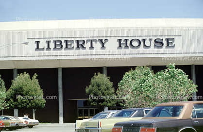 Liberty House, building, mall, shopping center, cars, parking lot, 1980s, store