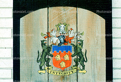 Integrity Crest, emblem, goat, tigers, shield, Grodins, signage, 1980s