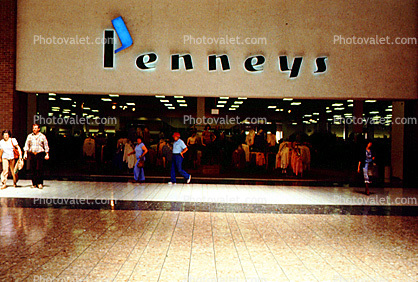 JC Penneys, building, store entrancr, mall, signage, interior, inside, indoors, 1980s