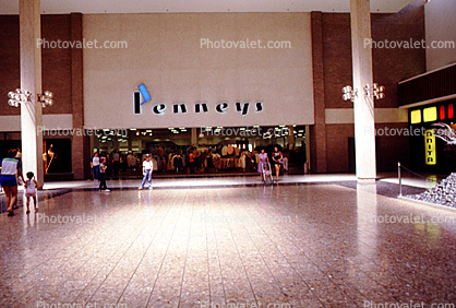 JC Penneys building, store, Shopping Center, mall, signage, shoppers, people, 1980s