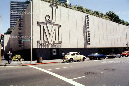 Volkswagen, Cars, Trees, Joseph Magnin, building, exterior, store, signage, 1980s