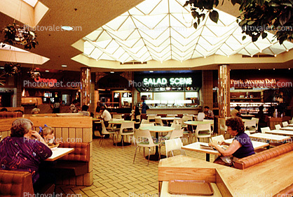 Salad Scene, Food Court, Shopping Mall, interior, inside, indoors, shoppers, 1980s