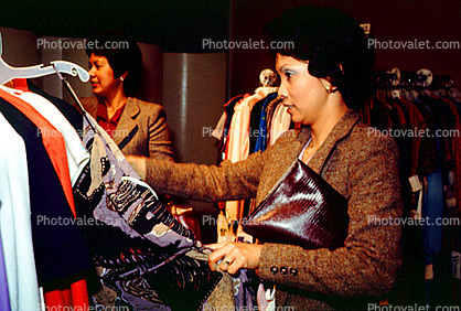 Women Shopping, Mall, interior, inside, indoors, shoppers, clothing store, woman, racks, 1980s