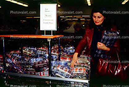 Woman Shopping, Shirts, Sears, Mall, interior, inside, indoors, shopper, clothing store, 1980s