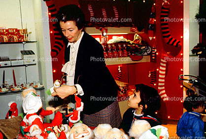 Christmas Store, Shopping Mall, interior, inside, indoors, shoppers, 1980s