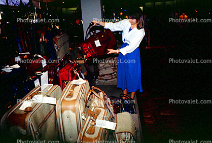 Luggage, suitcase, woman, Store, Woman Shopping, Mall, interior, inside, indoors, shoppers, 1980s