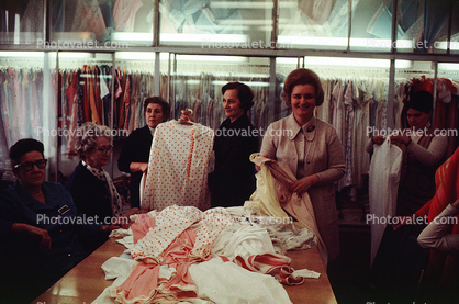 Women, Shopping, Lingerie, Racks, Table, Clothing, 1971, 1970s