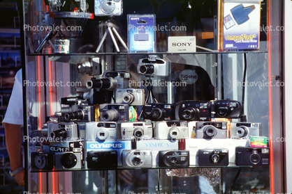 Window Display, Camera Store, Film Cameras, Olympus, Yashica, September 2002