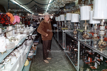 Lamp Store, man, seller, Nogales Mexico, February 1972, 1970s