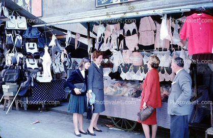 Lingerie Shopping, store, bras, girdles, panties, purse, women, man, May 1962, 1960s