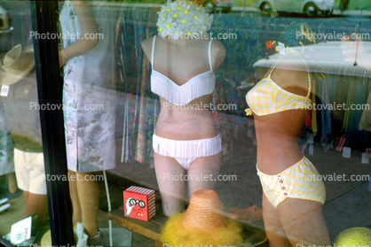 Store, window shopping, Bikini, frills, Bathing Suit, swimsuit, window display, April 1966, 1960s