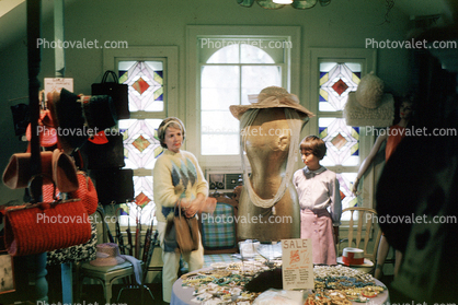 Clothing Store, Woman, Girl, purse, hats, interior, inside, indoors, shoppers, May 1964, 1960s