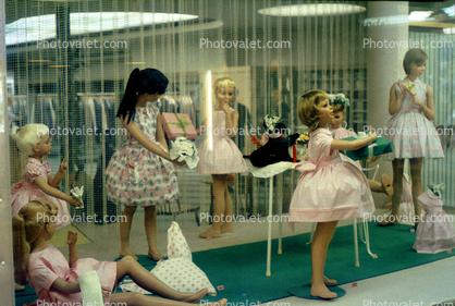 Girls Dresses Shopping Window Display, apparel, 1960s