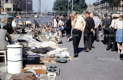 Sidewalk Vendor, flea market, Rotterdam Netherlands, 1959, 1950s