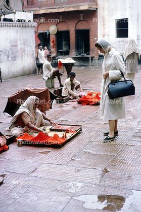 Woman, Rain, Sidewalk, Tamil Nadu India