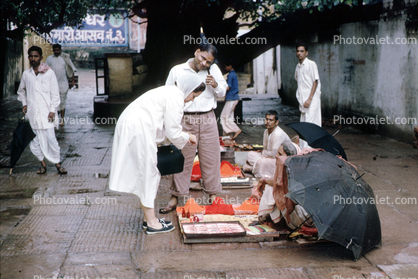 Woman, Rain, Umbrella, Sidewalk, Tamil Nadu India