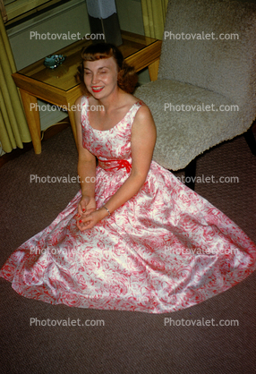 Floral Dress, Fashion, Striptease, Retro, Woman, Female, Dress, Dressy, Smiles, Adriana, 1950s