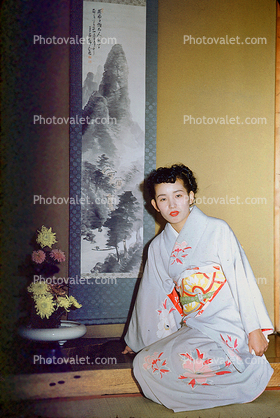 Geisha Girl Sitting, Prostitute, Hooker, Japanese Brothel, Sasebo Saga Japan, 1950s