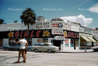 Burlesk Girls Show Building, cars, street, 1950s