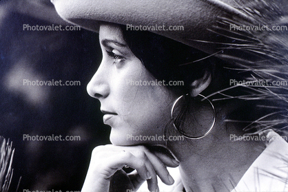 Woman, Female, Face, Pretty, Earring, Jewelry, Hand, fingers, ear, hat