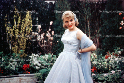 Pretty, Blonde, Woman, Formal, Dress, 1950s