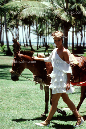 Woman, Donkey, Frilly, Legs, Palm Trees