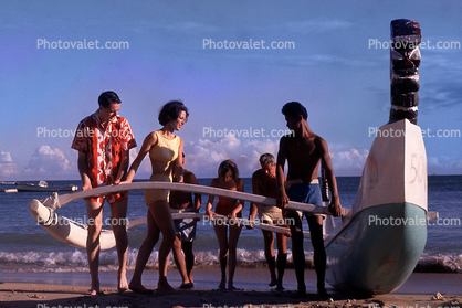 Outrigger Canoe, beach, Waikiki, 1960s