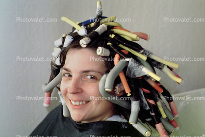 Woman in Rollers, Hair Curler, perm, perming