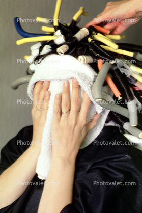 Hot towel, hands, Woman in Rollers, Hair Curler, perm, perming