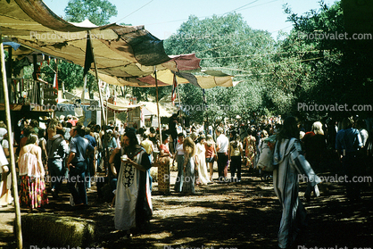 People, crowds, costumes, shady lane, path, Renaissance Faire, Black Point, September 8 1971