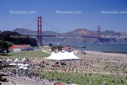Opening Day Crissy Field, Golden Gate Bridge, Pavilion Tent, People, Crowds, Buildings, 3rd May 2001