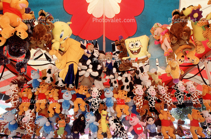 Teddy Bear, stuffed animals, sponge bob, tweety, figurines, Alameda County Fair