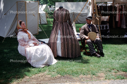 Woman, Man, costume, tents, Civil War re-enactment