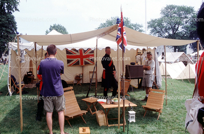 Revolutionary War re-enactment, tent, flag