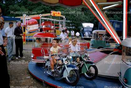 Motorcycles, Trucks, Cars, kiddie ride, 1950s